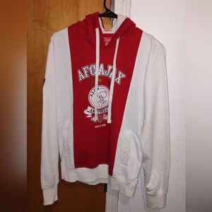 AFC Ajax Amsterdam Screen Printed Logo Red White Hoodie w Kangaroo Pockets Small